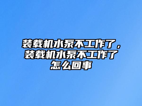 裝載機水泵不工作了，裝載機水泵不工作了怎么回事