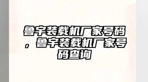 魯宇裝載機廠家號碼，魯宇裝載機廠家號碼查詢