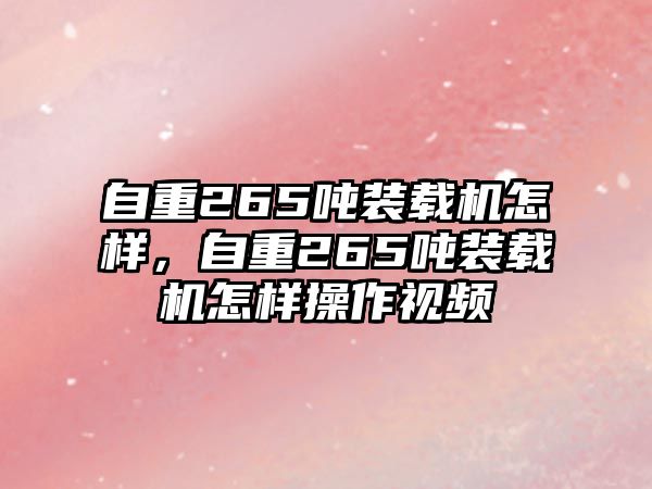 自重265噸裝載機怎樣，自重265噸裝載機怎樣操作視頻