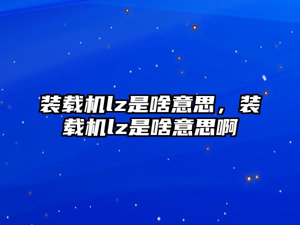 裝載機lz是啥意思，裝載機lz是啥意思啊