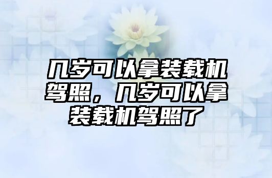 幾歲可以拿裝載機駕照，幾歲可以拿裝載機駕照了