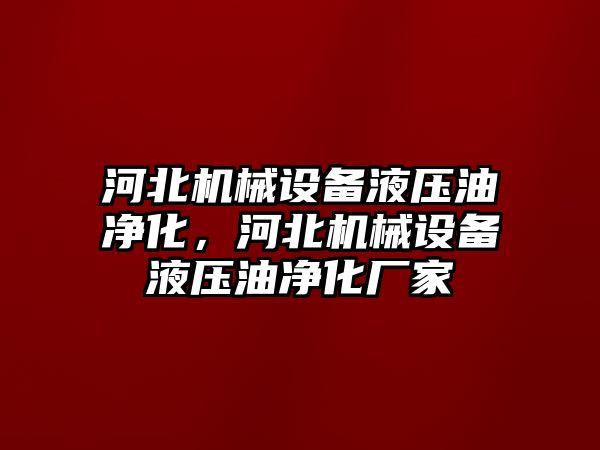 河北機械設備液壓油凈化，河北機械設備液壓油凈化廠家