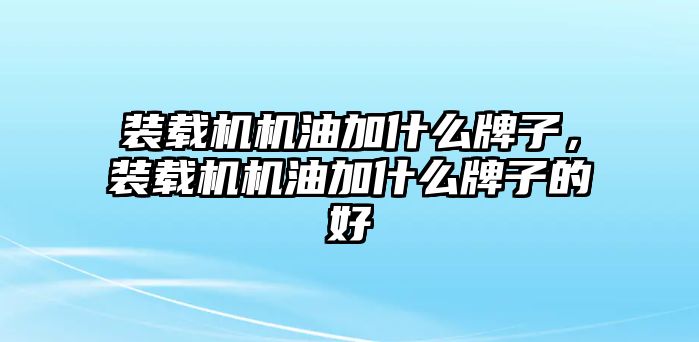 裝載機(jī)機(jī)油加什么牌子，裝載機(jī)機(jī)油加什么牌子的好