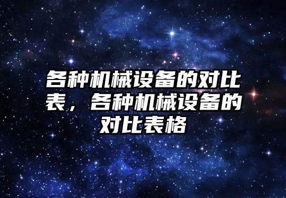 各種機械設(shè)備的對比表，各種機械設(shè)備的對比表格