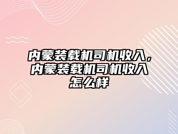 內蒙裝載機司機收入，內蒙裝載機司機收入怎么樣