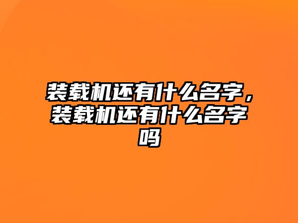 裝載機(jī)還有什么名字，裝載機(jī)還有什么名字嗎