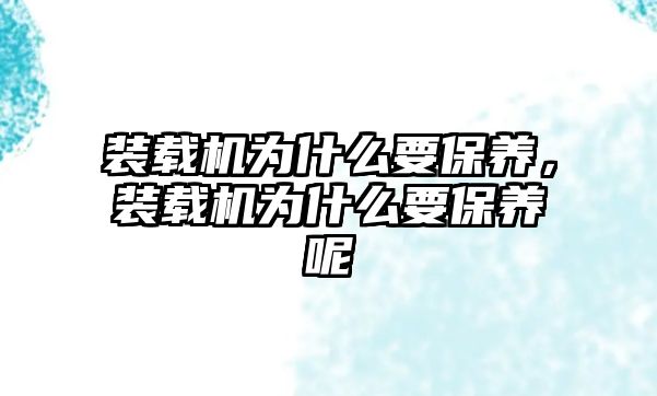 裝載機(jī)為什么要保養(yǎng)，裝載機(jī)為什么要保養(yǎng)呢