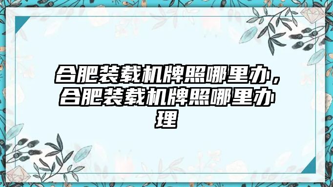 合肥裝載機牌照哪里辦，合肥裝載機牌照哪里辦理