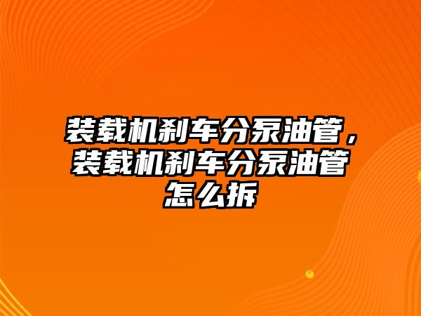 裝載機剎車分泵油管，裝載機剎車分泵油管怎么拆