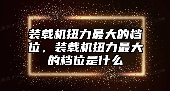 裝載機(jī)扭力最大的檔位，裝載機(jī)扭力最大的檔位是什么