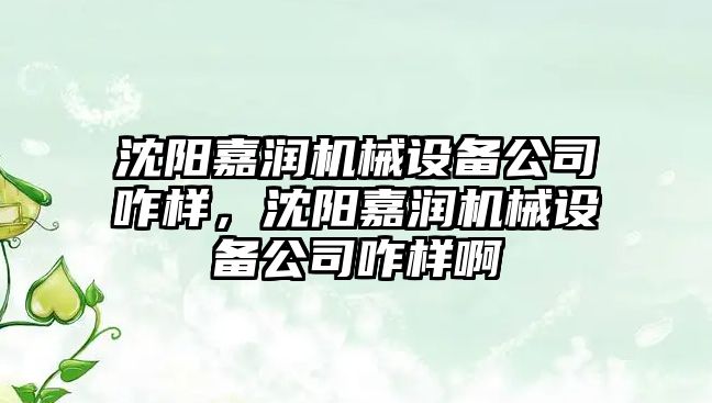 沈陽嘉潤機械設備公司咋樣，沈陽嘉潤機械設備公司咋樣啊