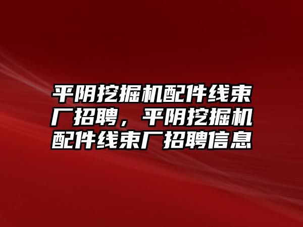 平陰挖掘機配件線束廠招聘，平陰挖掘機配件線束廠招聘信息