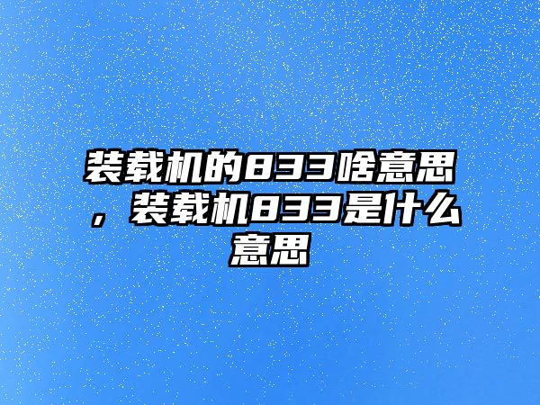 裝載機(jī)的833啥意思，裝載機(jī)833是什么意思