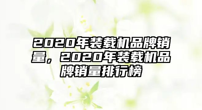 2020年裝載機(jī)品牌銷量，2020年裝載機(jī)品牌銷量排行榜