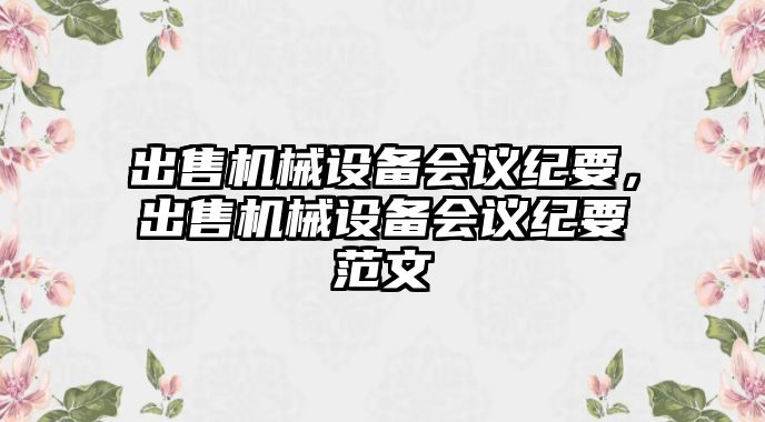 出售機械設備會議紀要，出售機械設備會議紀要范文