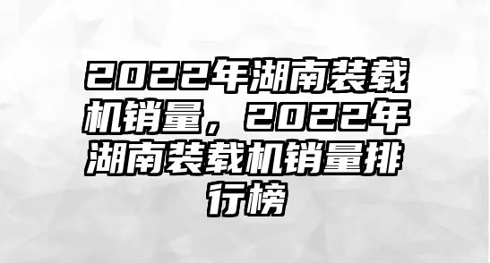 2022年湖南裝載機銷量，2022年湖南裝載機銷量排行榜