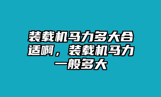 裝載機(jī)馬力多大合適啊，裝載機(jī)馬力一般多大