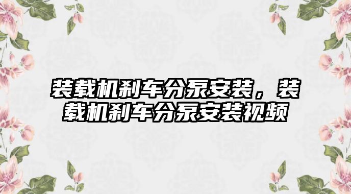 裝載機剎車分泵安裝，裝載機剎車分泵安裝視頻