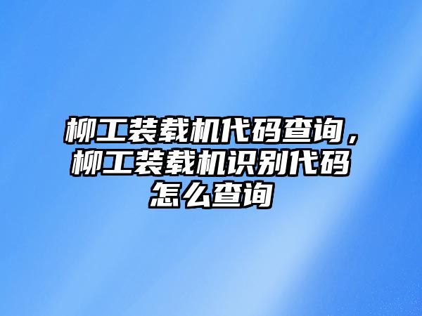 柳工裝載機(jī)代碼查詢，柳工裝載機(jī)識別代碼怎么查詢