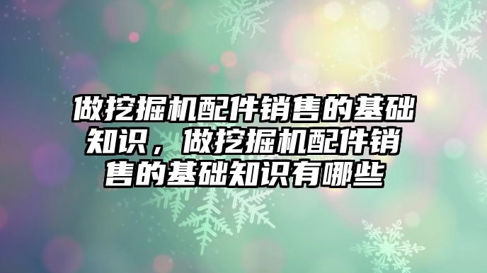 做挖掘機配件銷售的基礎(chǔ)知識，做挖掘機配件銷售的基礎(chǔ)知識有哪些