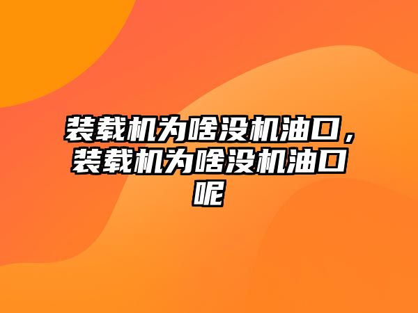 裝載機(jī)為啥沒機(jī)油口，裝載機(jī)為啥沒機(jī)油口呢