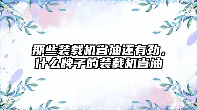 那些裝載機省油還有勁，什么牌子的裝載機省油