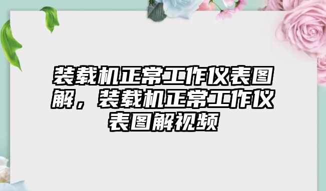 裝載機(jī)正常工作儀表圖解，裝載機(jī)正常工作儀表圖解視頻