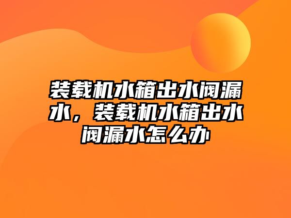 裝載機水箱出水閥漏水，裝載機水箱出水閥漏水怎么辦