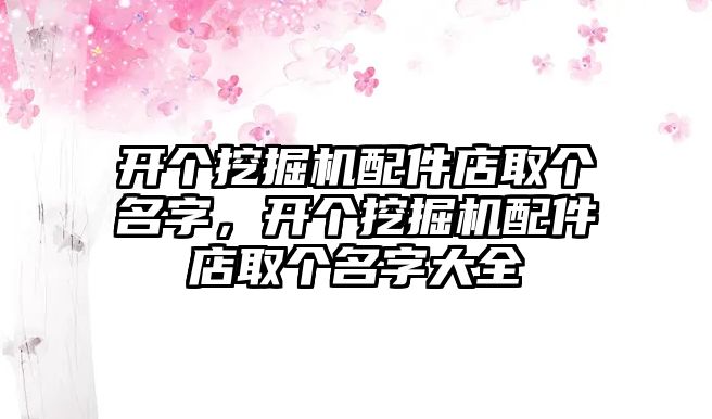 開個挖掘機配件店取個名字，開個挖掘機配件店取個名字大全