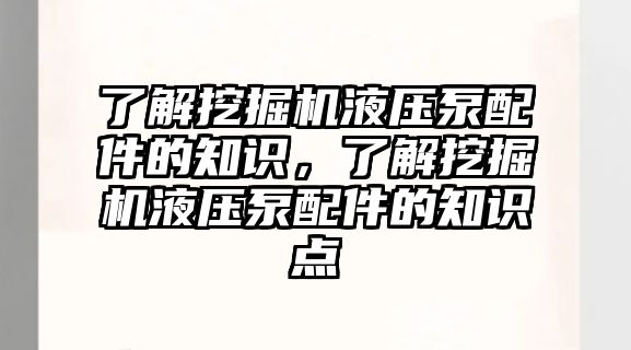 了解挖掘機(jī)液壓泵配件的知識(shí)，了解挖掘機(jī)液壓泵配件的知識(shí)點(diǎn)