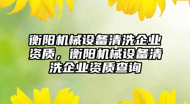 衡陽機械設備清洗企業(yè)資質，衡陽機械設備清洗企業(yè)資質查詢