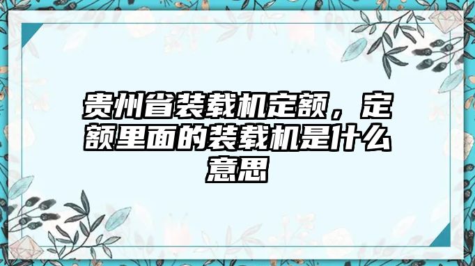 貴州省裝載機(jī)定額，定額里面的裝載機(jī)是什么意思