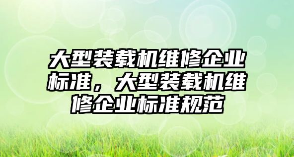 大型裝載機維修企業(yè)標(biāo)準(zhǔn)，大型裝載機維修企業(yè)標(biāo)準(zhǔn)規(guī)范