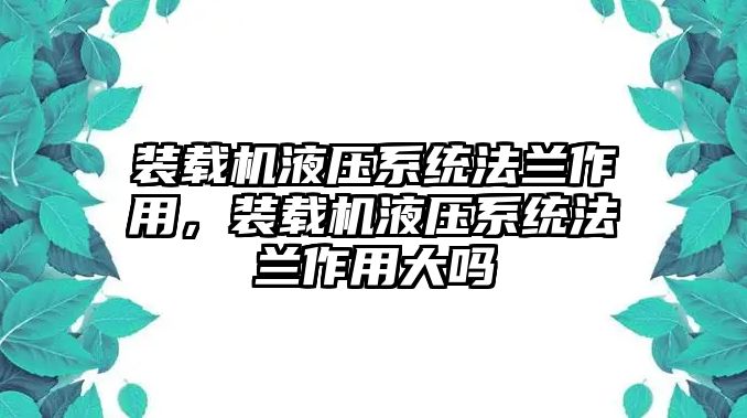 裝載機(jī)液壓系統(tǒng)法蘭作用，裝載機(jī)液壓系統(tǒng)法蘭作用大嗎