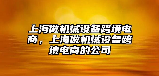 上海做機(jī)械設(shè)備跨境電商，上海做機(jī)械設(shè)備跨境電商的公司