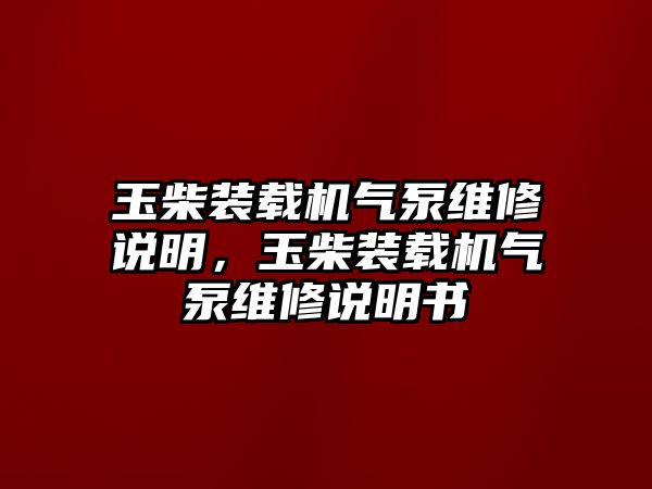 玉柴裝載機(jī)氣泵維修說明，玉柴裝載機(jī)氣泵維修說明書