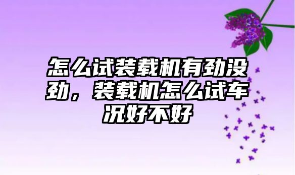 怎么試裝載機有勁沒勁，裝載機怎么試車況好不好