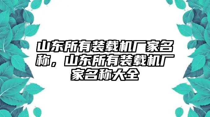 山東所有裝載機(jī)廠家名稱，山東所有裝載機(jī)廠家名稱大全