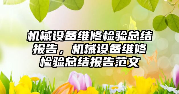 機械設(shè)備維修檢驗總結(jié)報告，機械設(shè)備維修檢驗總結(jié)報告范文