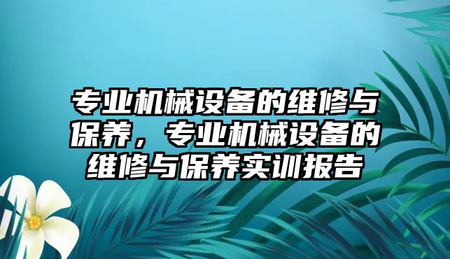 專業(yè)機械設(shè)備的維修與保養(yǎng)，專業(yè)機械設(shè)備的維修與保養(yǎng)實訓報告