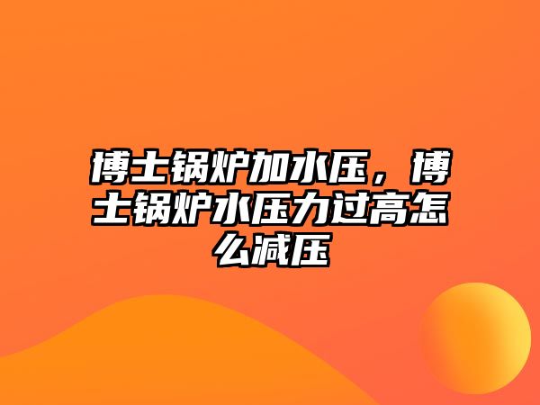 博士鍋爐加水壓，博士鍋爐水壓力過高怎么減壓