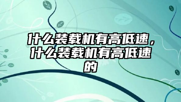 什么裝載機有高低速，什么裝載機有高低速的