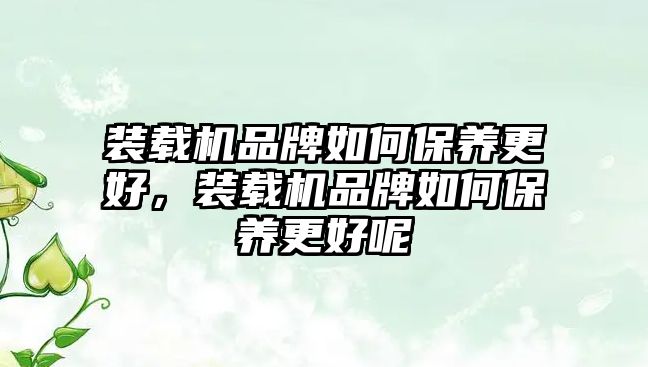 裝載機品牌如何保養(yǎng)更好，裝載機品牌如何保養(yǎng)更好呢