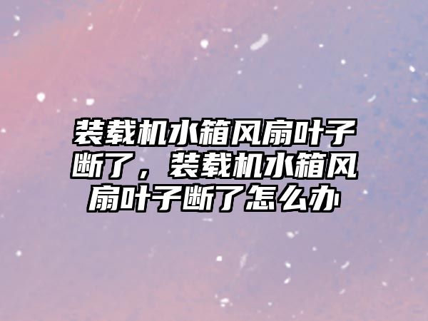 裝載機水箱風(fēng)扇葉子斷了，裝載機水箱風(fēng)扇葉子斷了怎么辦