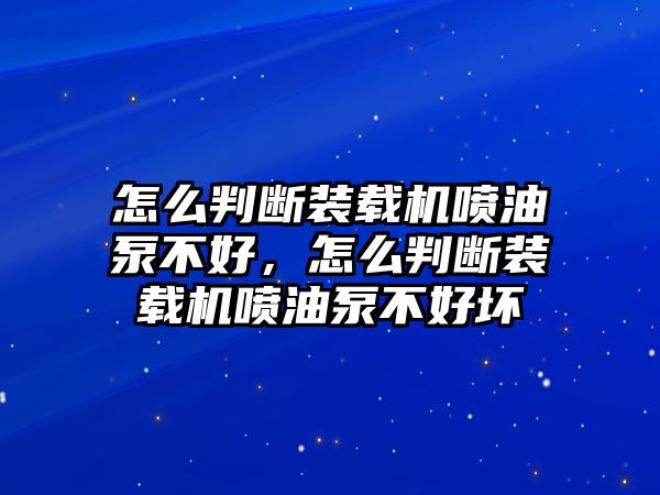 怎么判斷裝載機噴油泵不好，怎么判斷裝載機噴油泵不好壞