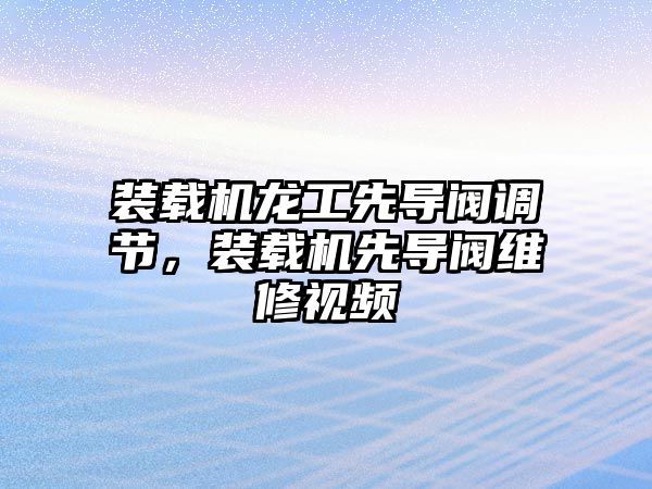 裝載機龍工先導閥調(diào)節(jié)，裝載機先導閥維修視頻