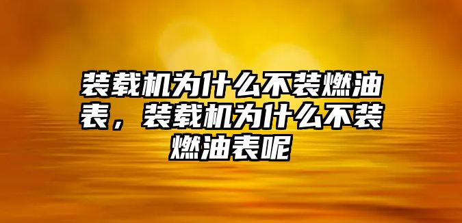 裝載機(jī)為什么不裝燃油表，裝載機(jī)為什么不裝燃油表呢