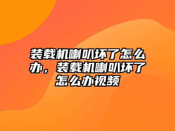 裝載機喇叭壞了怎么辦，裝載機喇叭壞了怎么辦視頻