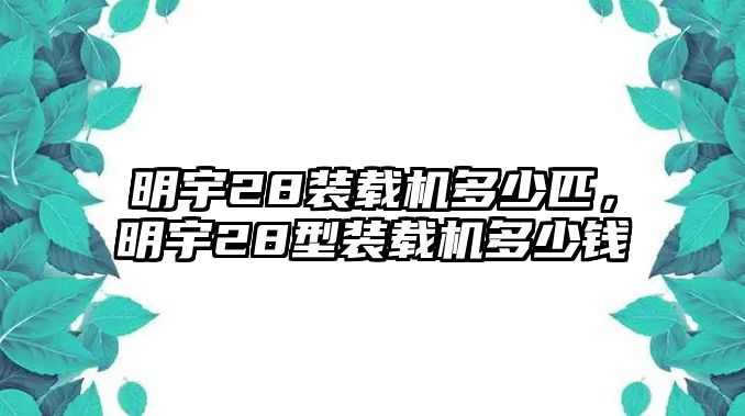 明宇28裝載機多少匹，明宇28型裝載機多少錢